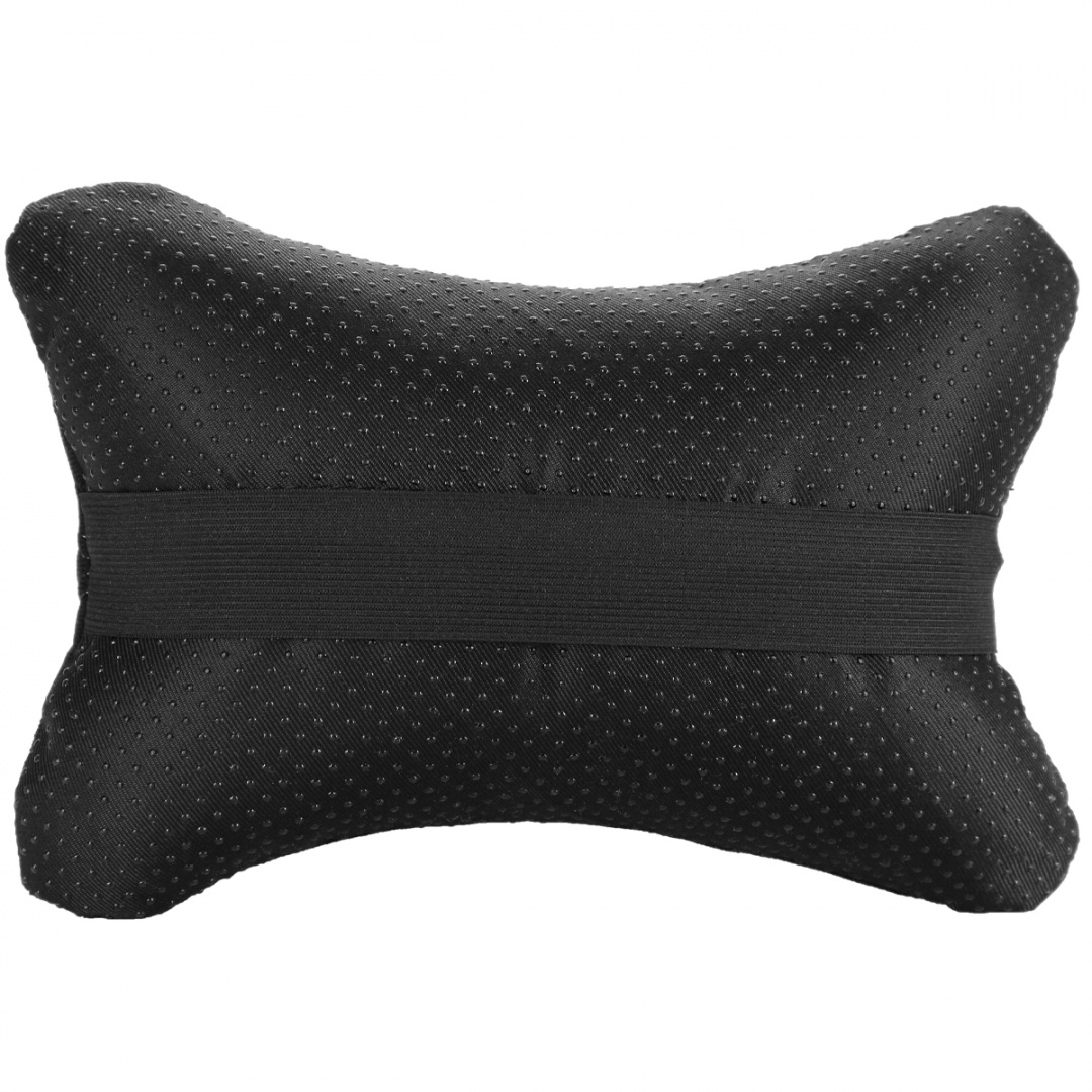 Подушка-подголовник на сиденье "косточка", черная с прострочкой серой ромбиками (26х17см)