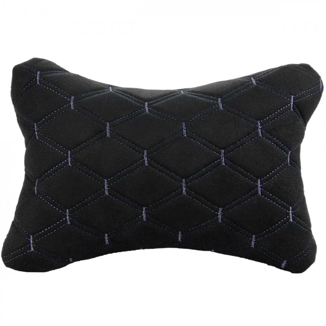 Подушка-подголовник на сиденье "косточка", черная с прострочкой серой ромбиками (26х17см)