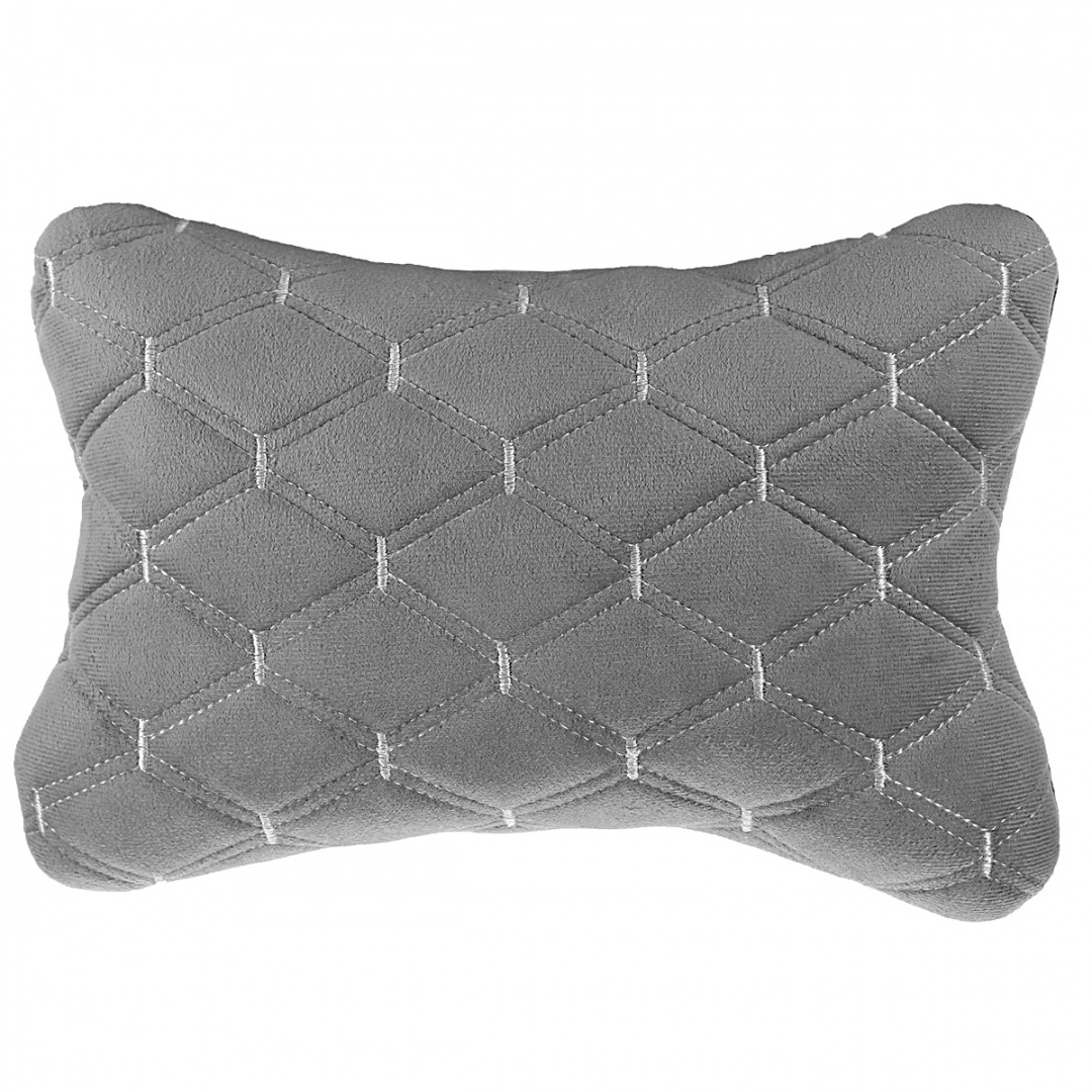 Подушка-подголовник на сиденье "косточка", серая с прострочкой серой ромбиками (26х17см)
