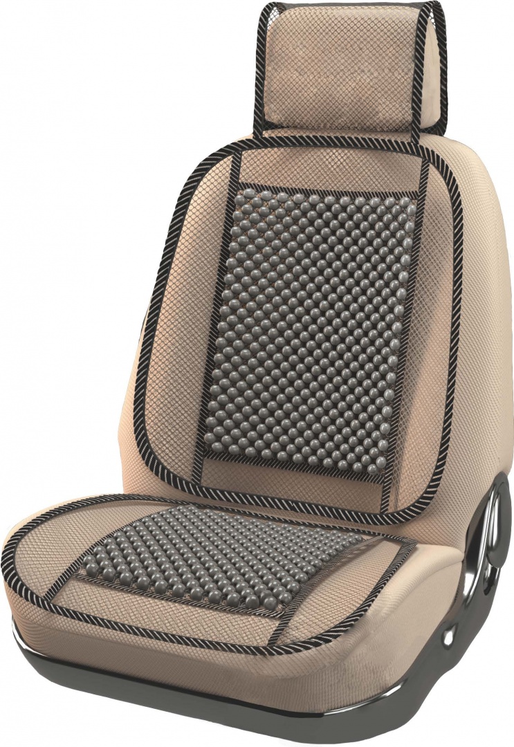 Накидка на сиденье "Nova Bright-fusion" массажная, сетчатая, с подголовником (деревянные вставки, серая) (131х51см)