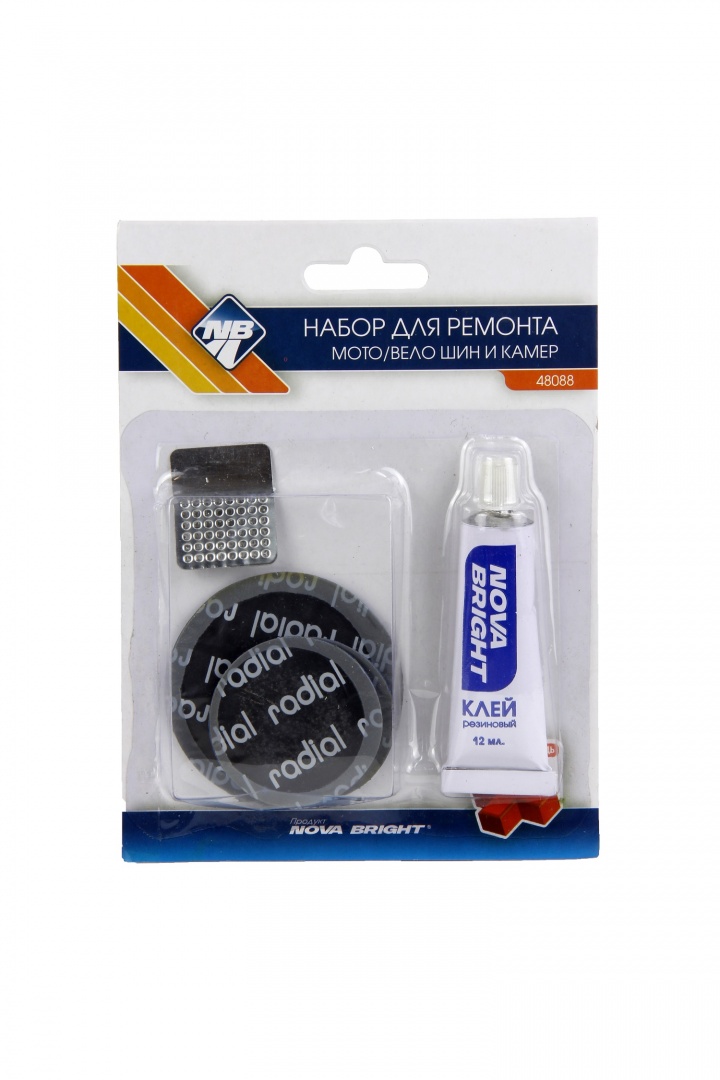 Заплаток набор для ремонта камер, шин и др. резиновых изделий "Nova Bright" (1шт х58мм, 2шт х 42мм, клей и рашпиль)