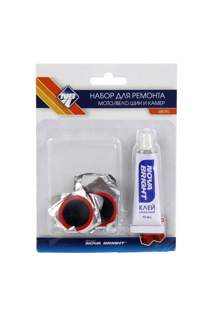 Заплаток набор для ремонта камер, шин и др. резиновых изделий "Nova Bright" (4шт х 25мм, клей и рашпиль)