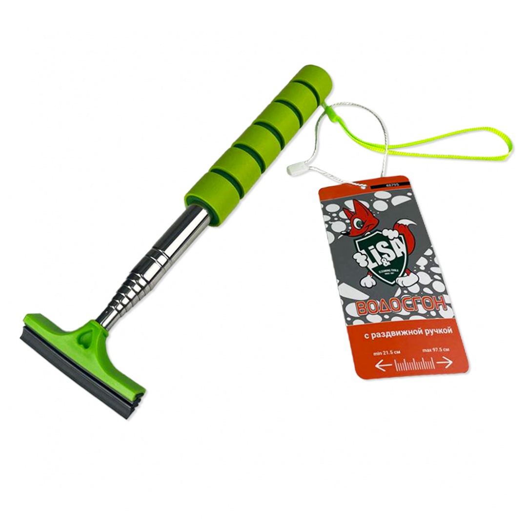 Водосгон "Li-Sa" "Т"-образный, лезвие - 6,5см, телескопическая поролоновая ручка 21,5-97,5см, зеленый (LS286/3)