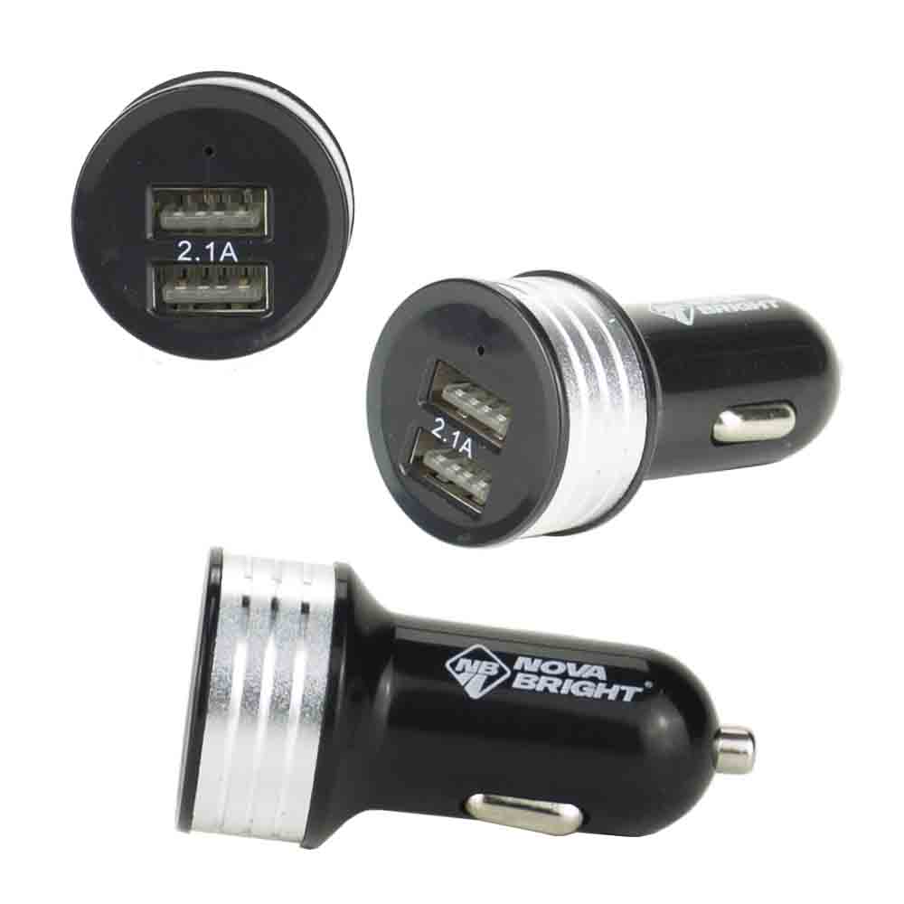 Зарядное устройство "Nova Bright" для моб.устройств, 2 USB-порта, 2100мА, LED подсветка, 12/24В