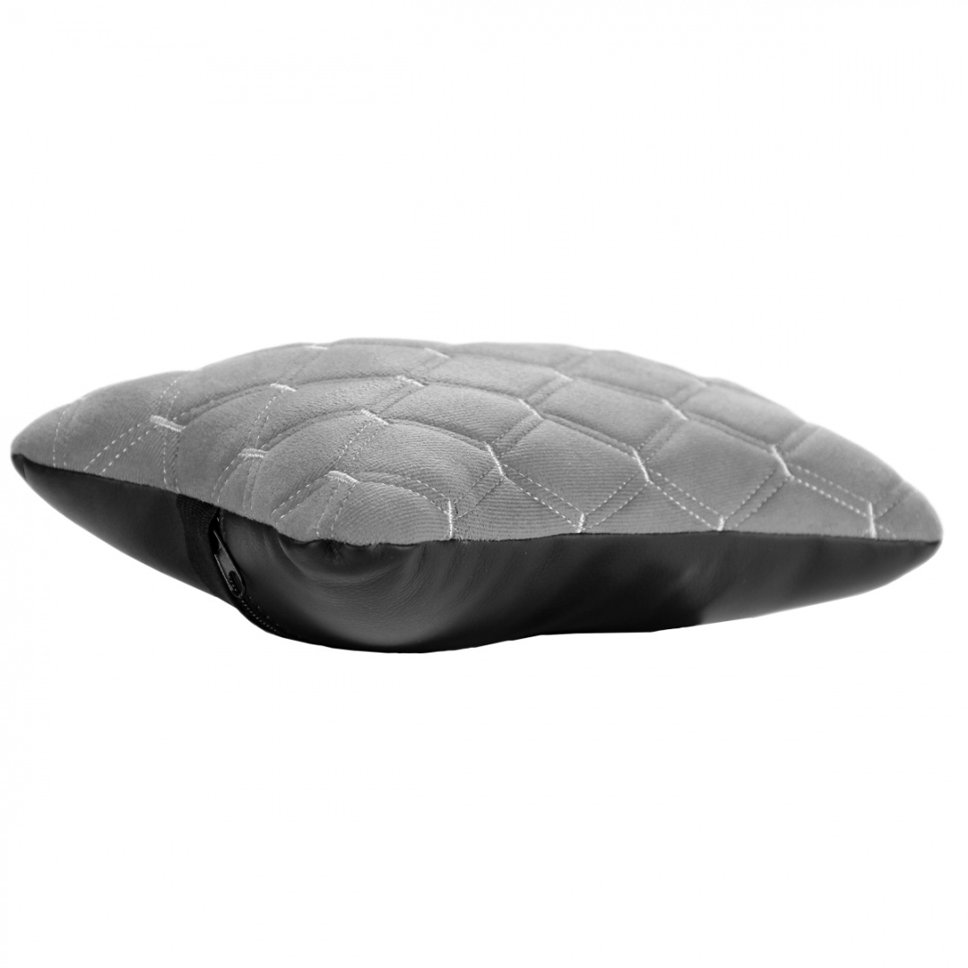 Подушка-подголовник на сиденье "косточка", серая с прострочкой серой ромбиками (26х17см)